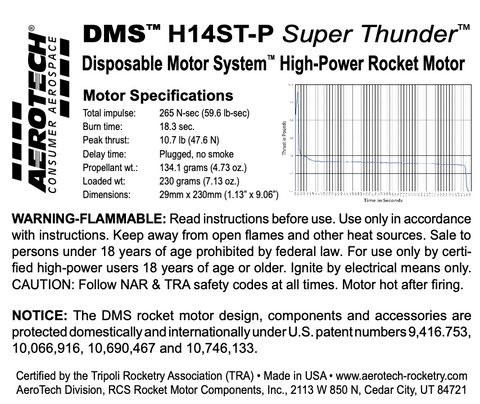 AeroTech H14ST-P 29mm x 230mm Single Use DMS 1-Motor Kit - 081400NTR
