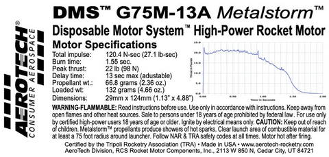 AeroTech G75M-13A 29mm x 124mm Single Use DMS 1-Motor Kit - 077513