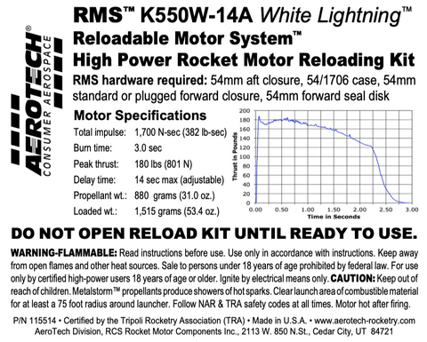 AeroTech K550W-14A RMS-54/1706 Reload Kit (1 Pack) - 115514