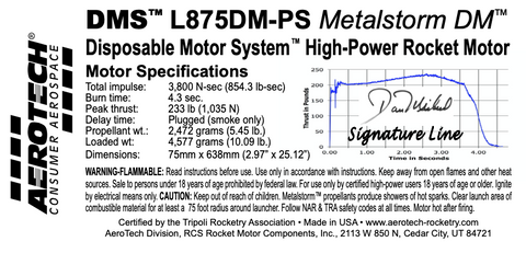 AeroTech L875DM-PS 75mm x 638mm Single Use DMS 1-Motor Kit - 12875P