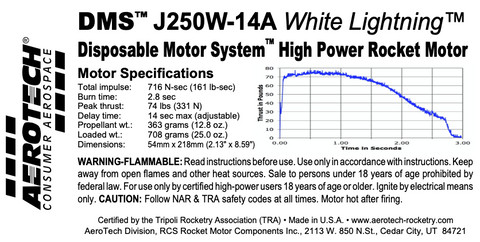 AeroTech J250W-14A 54mm x 218mm Single Use DMS 1-Motor Kit - 102514